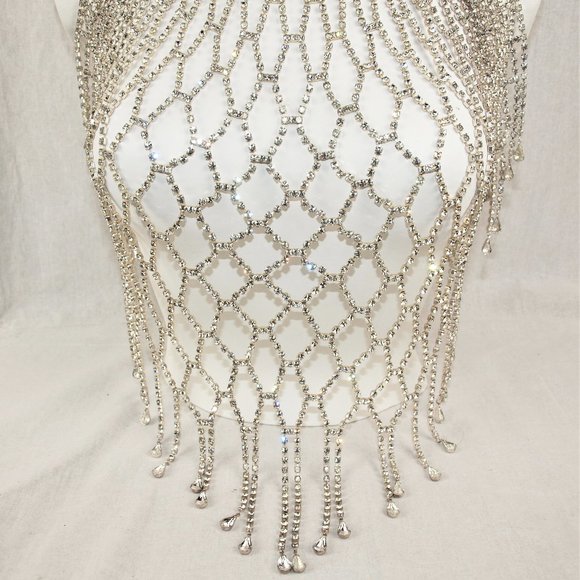 HIGE & UNIQUE STATEMENT RUNWAY NECKLACE - Rhinestone Full Body Bib - Picture 2 of 9
